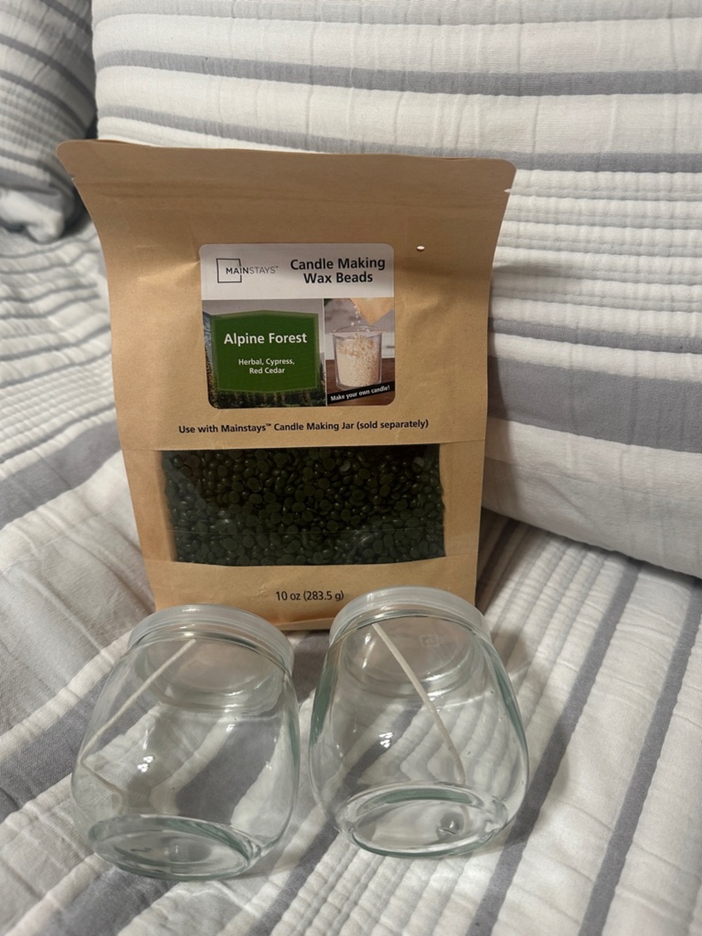 Mainstays Alpine Forest Green Wax Beads with Two Clear Glass Jars